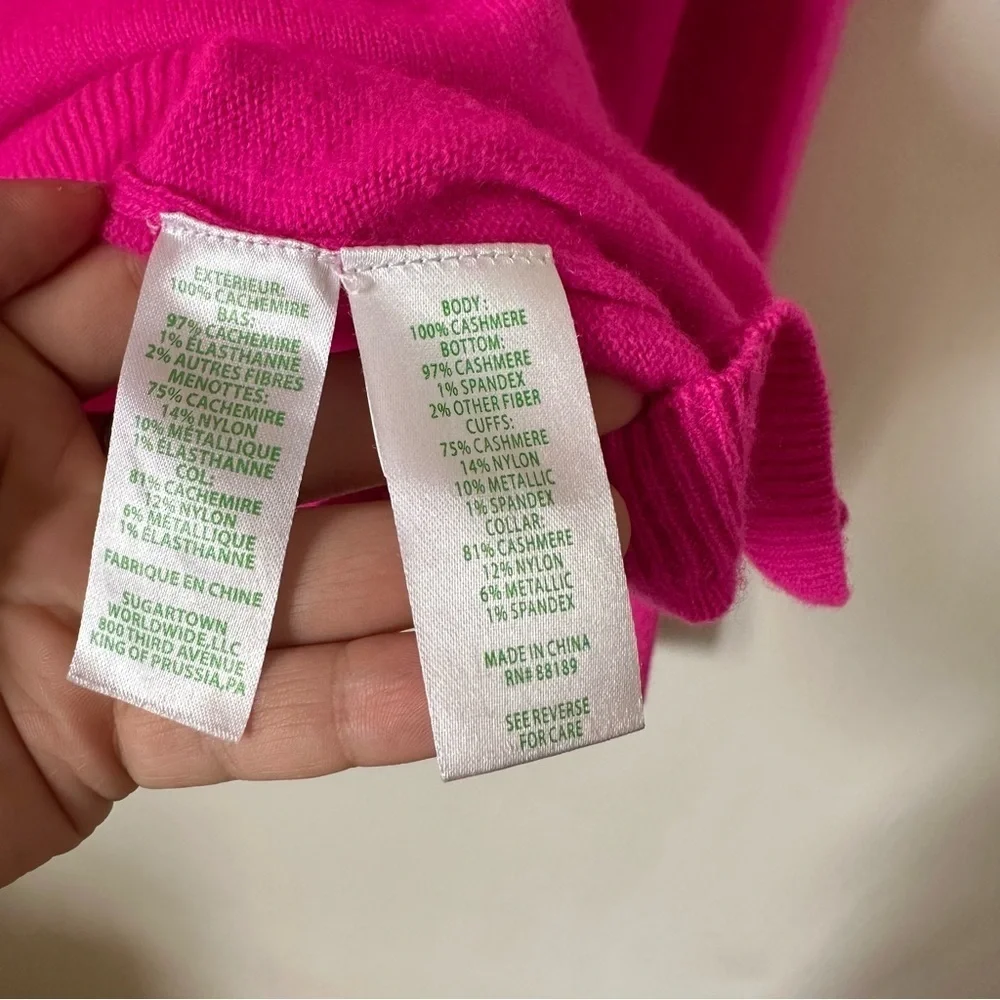 Lilly Pulitzer Jasmina Pink Cashmere V-Neck Sweater Size Large